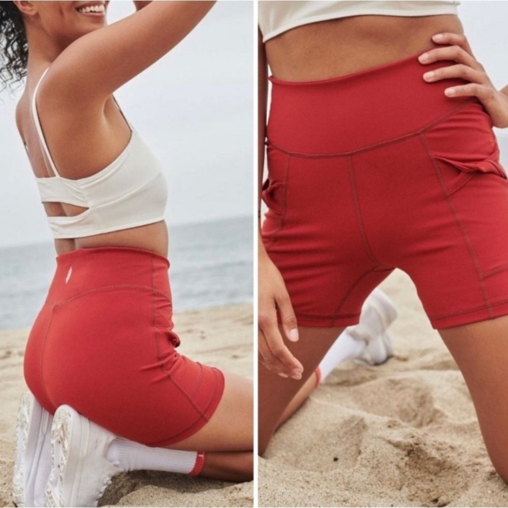 Free People Wave Rider Short Red Grape Compressive Yoga with Pockets